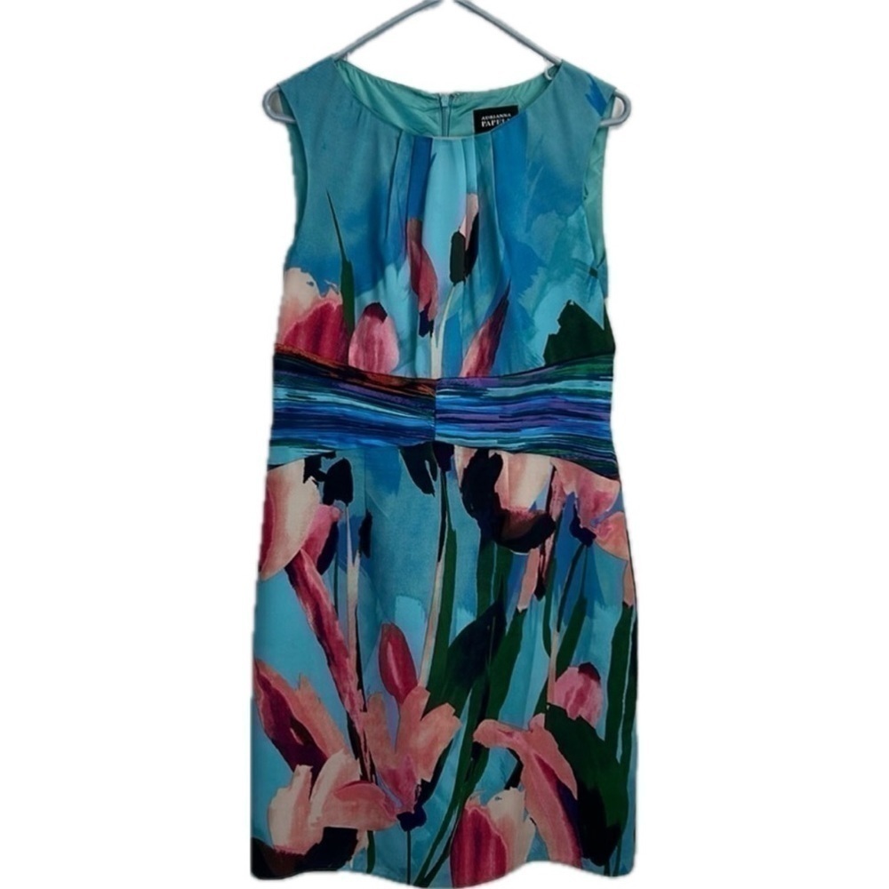 Adrianna Papell Midi Bright Blue Floral Sheath Dress